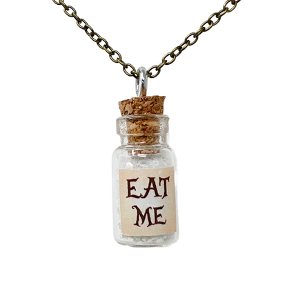 Eat Me Bottle Necklace Glass Vial Fantasy glow in the Dark Jewelry