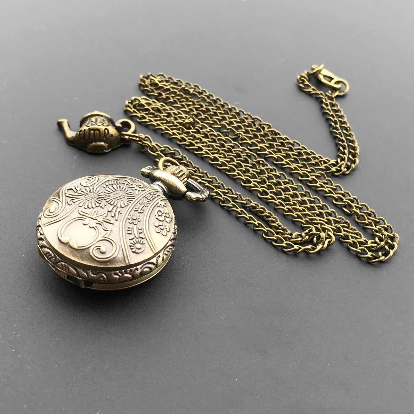 Alice Inspired Pocket Watch Necklace Vintage Steampunk Jewelry