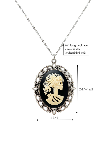 Gothic Lolita Lady Skeleton Necklace Victorian Cameo