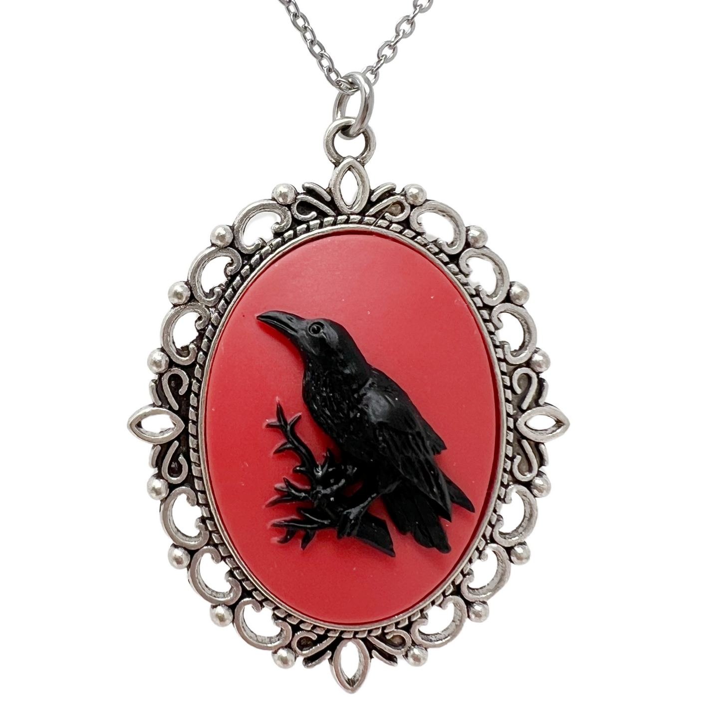 Black Raven Crow Necklace Gothic Bird Cameo