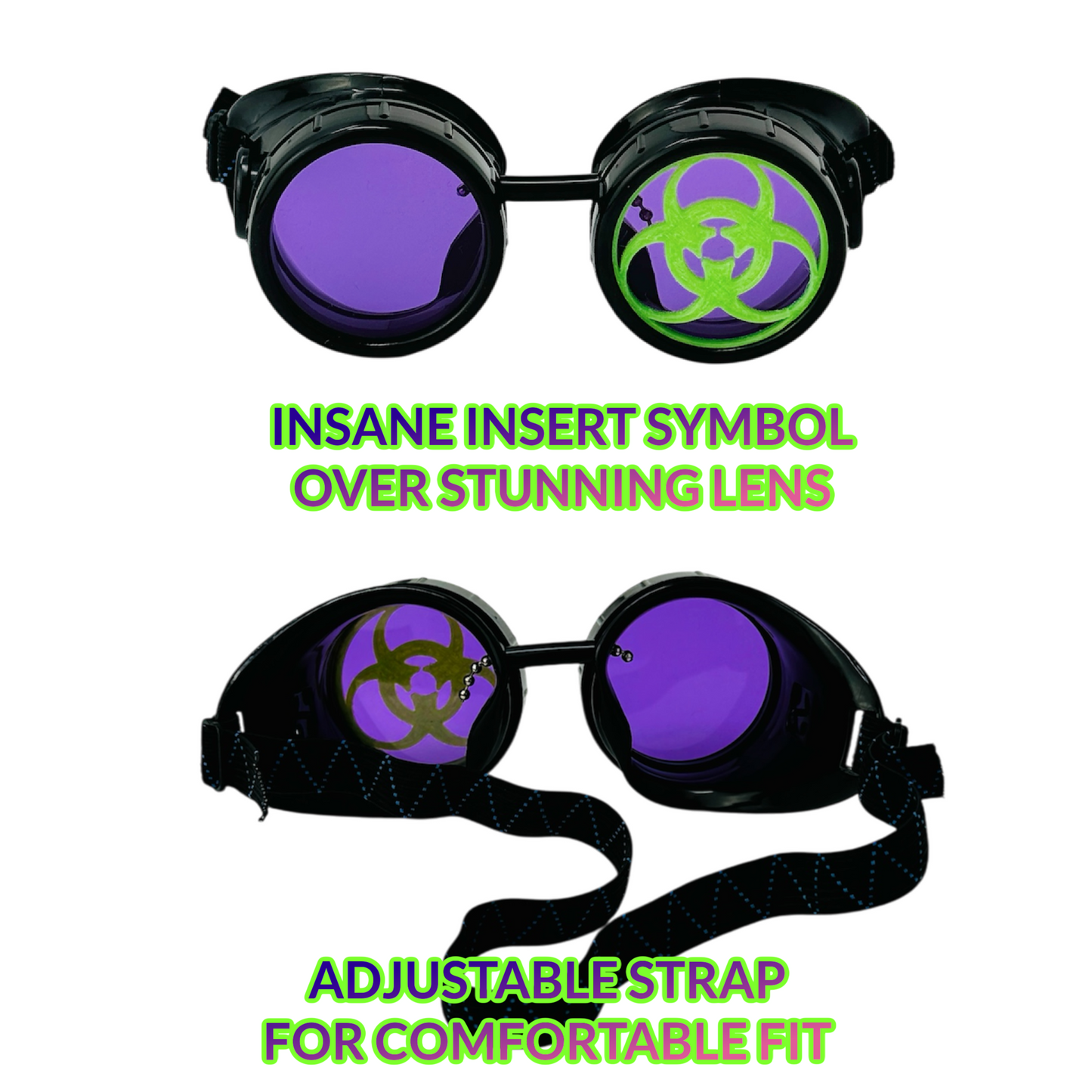 Mad Scientist Goggles – Biohazard - Cosplay Eyewear -  blue, purple, red, green lenses