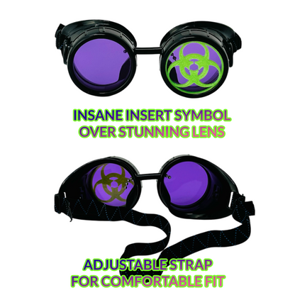 Mad Scientist Goggles – Biohazard - Cosplay Eyewear -  blue, purple, red, green lenses