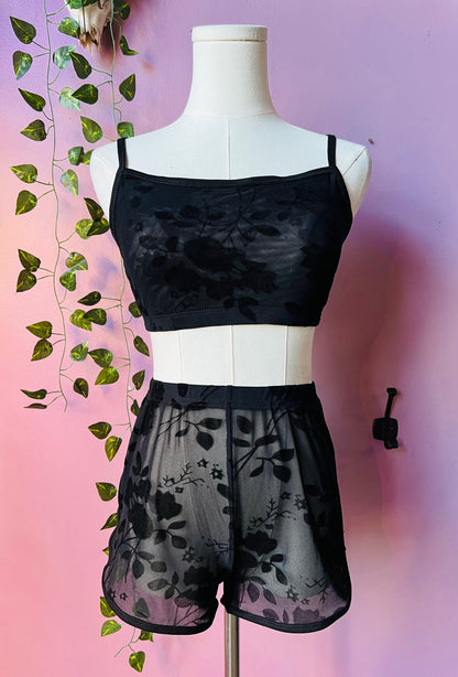 Sinister Gothic Floral Bra & Shorts