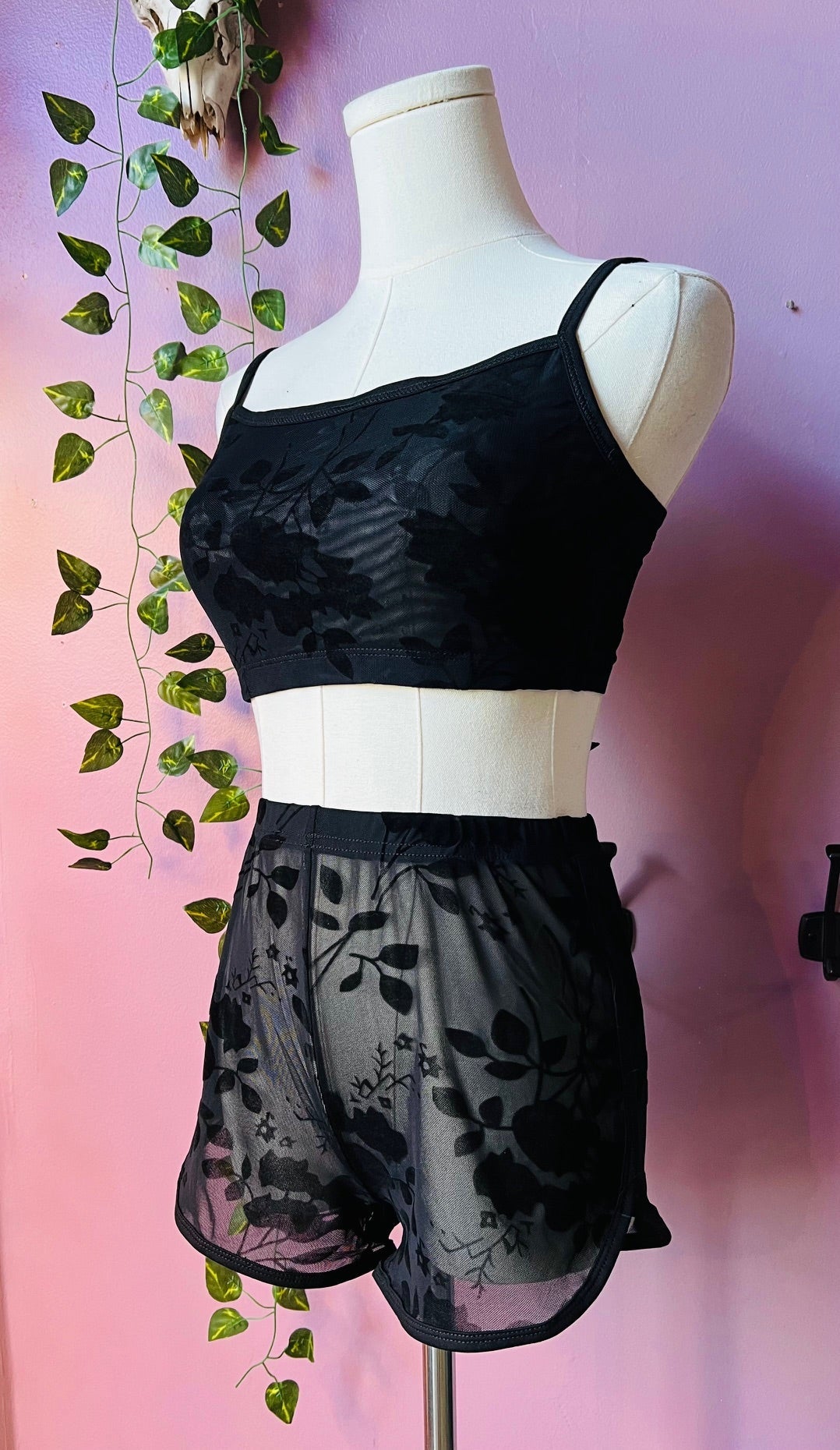 Sinister Gothic Floral Bra & Shorts