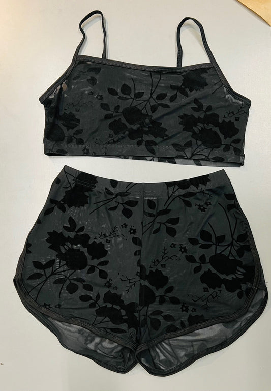 Sinister Gothic Floral Bra & Shorts