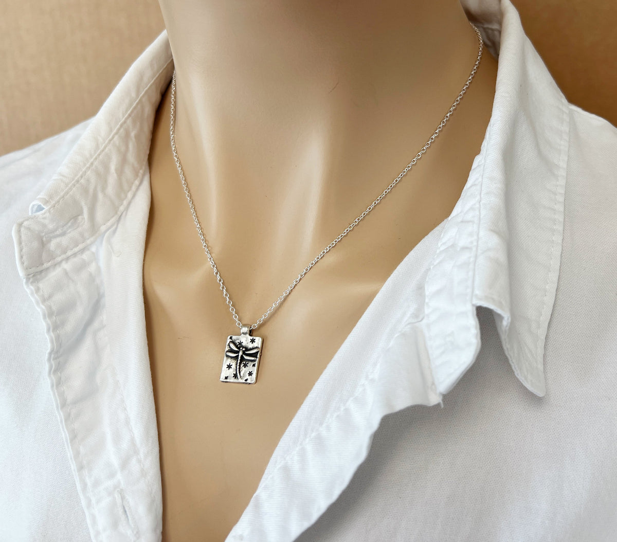 Tiny Dragonfly Pendant Necklace Minimalist Nature Jewelry Gift Silver