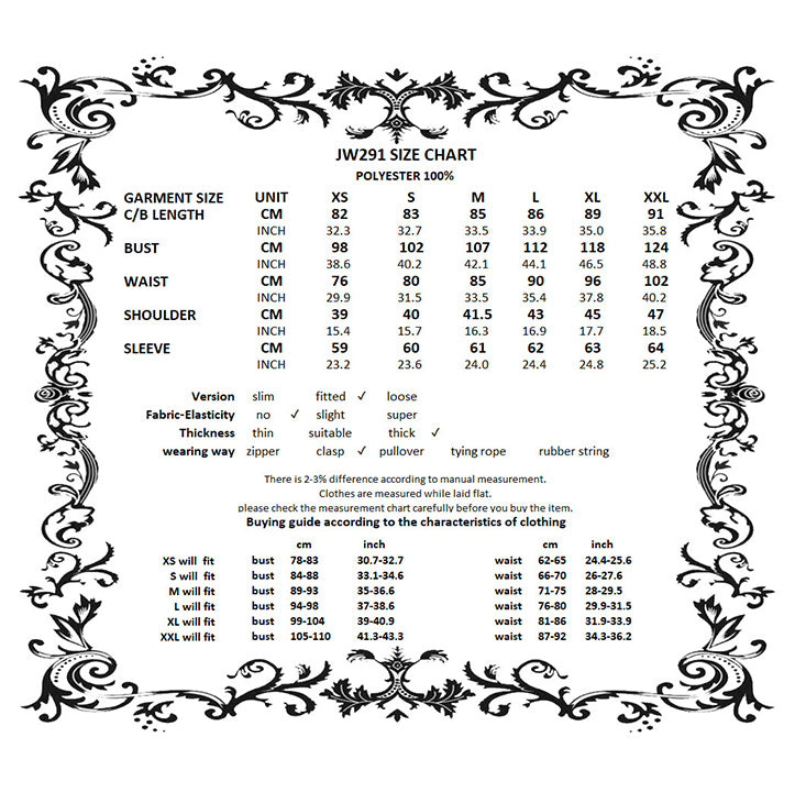 Midnight Familiar Cat-Ear Coat size chart