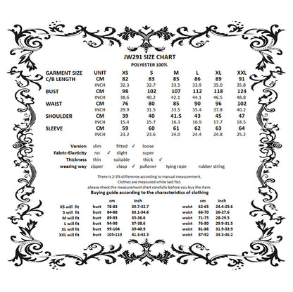 Midnight Familiar Cat-Ear Coat size chart