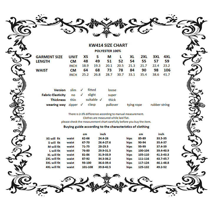 Ashen Tier Lace-Up Skirt size chart