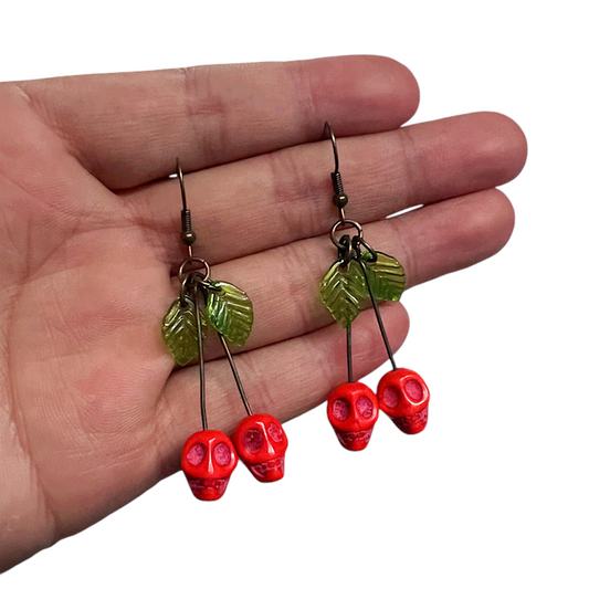 Blood Cherry Skull Earrings - Shadow Threadz Crypt