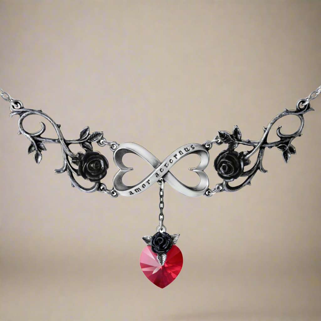 Infinite Love Crystal Heart Necklace by Alchemy Gothic