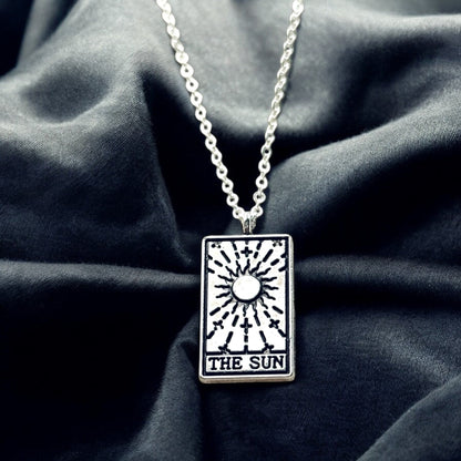 Vintage Tarot Card Necklace Silver Mystic Sun Moon Star Fortune Pendant