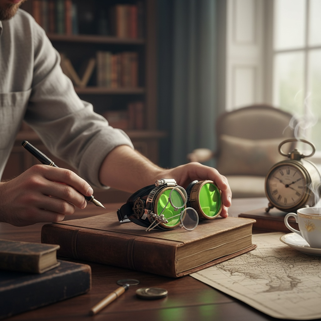 Handmade Steampunk Goggles with Magnifying Loupe - neon orange, blue, green, pink lenses