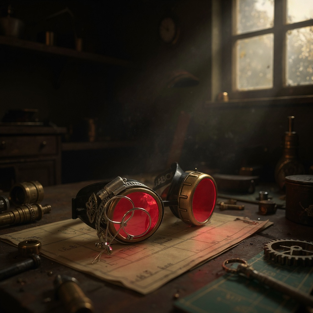 Handmade Steampunk Goggles with Loupe – Diffraction Lenses -neon pink, lime green, orange, and clear lenses