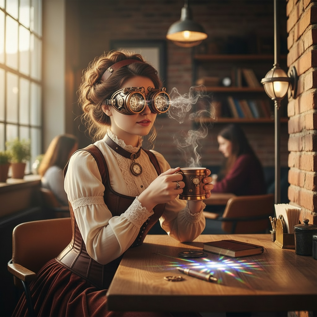 Handmade Steampunk Goggles with Loupe – Diffraction Lenses - neon pink, light blue, lime green, orange, and clear