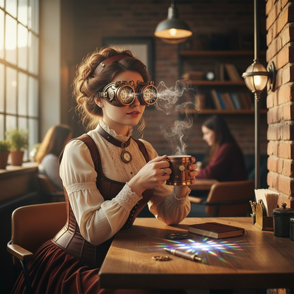 Handmade Steampunk Goggles with Loupe – Diffraction Lenses - neon pink, light blue, lime green, orange, and clear