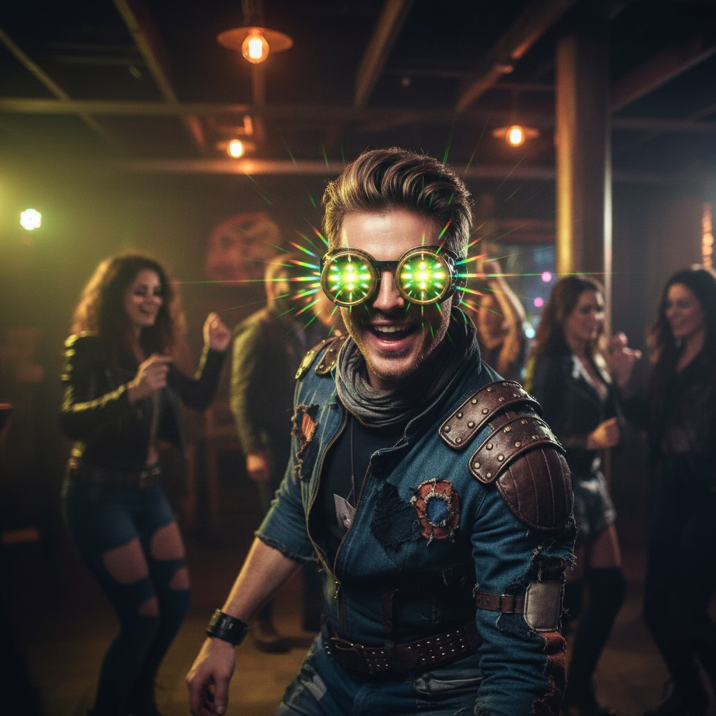 Wasteland Cyberpunk Goggles - Diffraction Lenses - neon pink, lime green, and neon orange lenses
