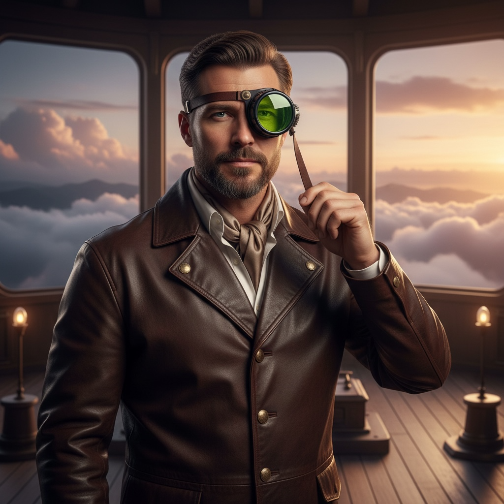 Mad Scientist - Steampunk Monocle Goggles – Pirate Eyepatch - lime green, orange, pink lenses