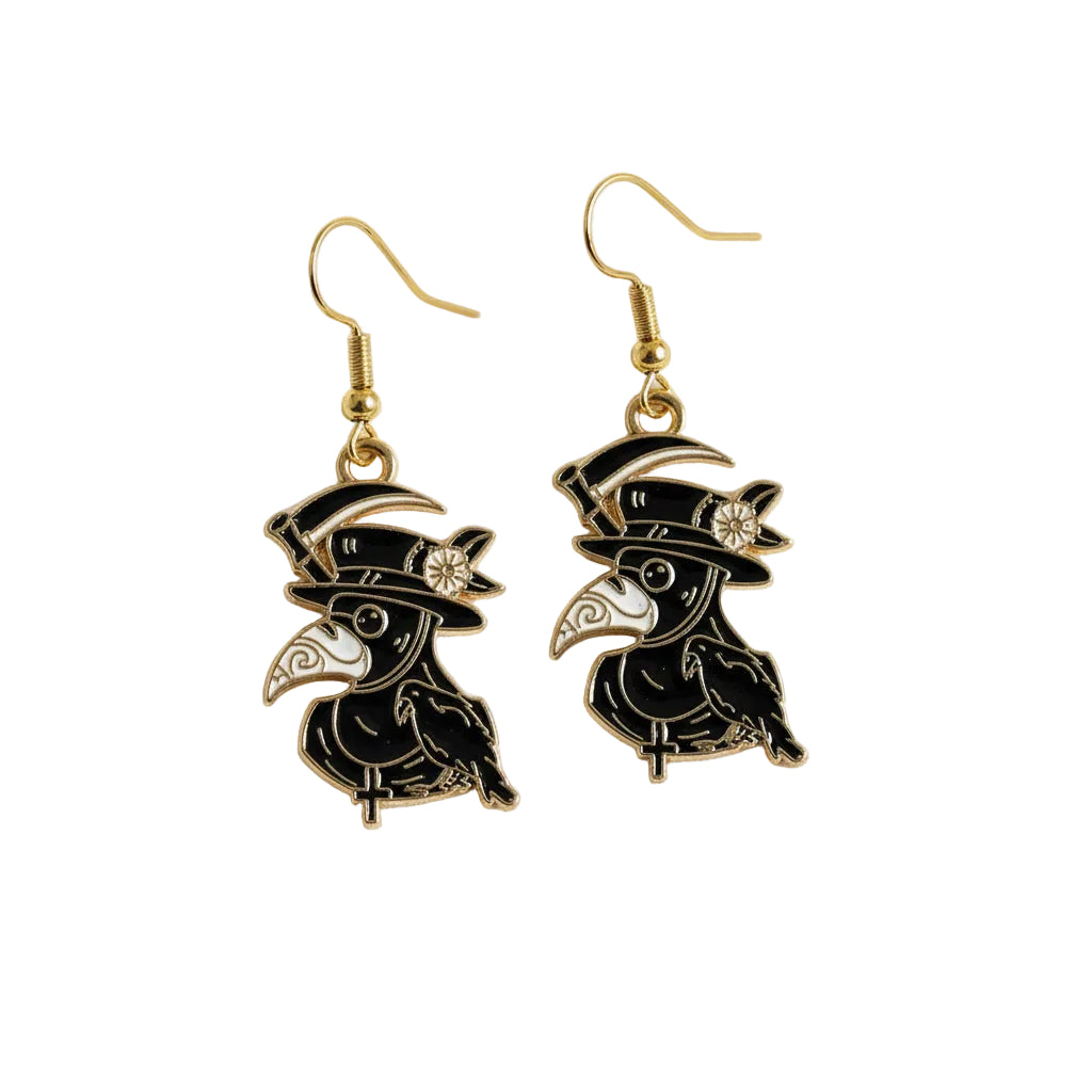 Plague Doctor Gold Enamel Earrings