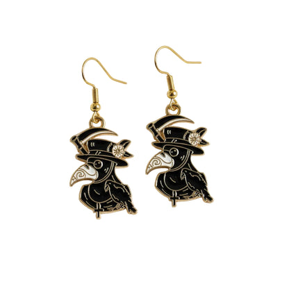 Plague Doctor Gold Enamel Earrings