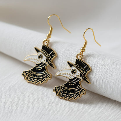 Plague Doctor Gold Enamel Earrings