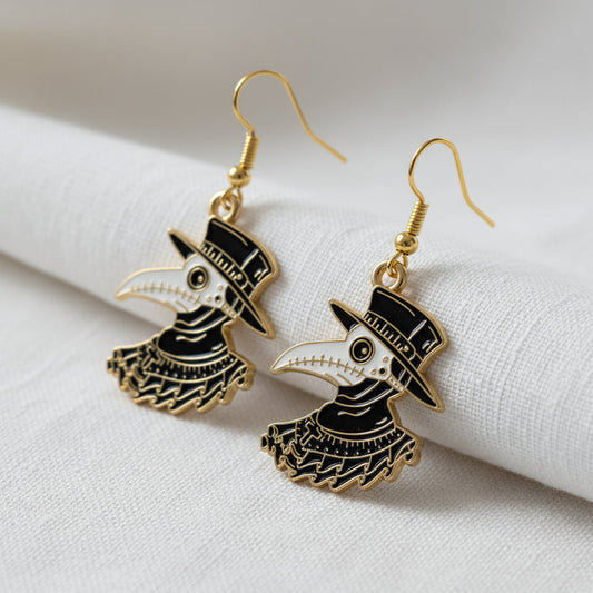 Plague Doctor Gold Enamel Earrings