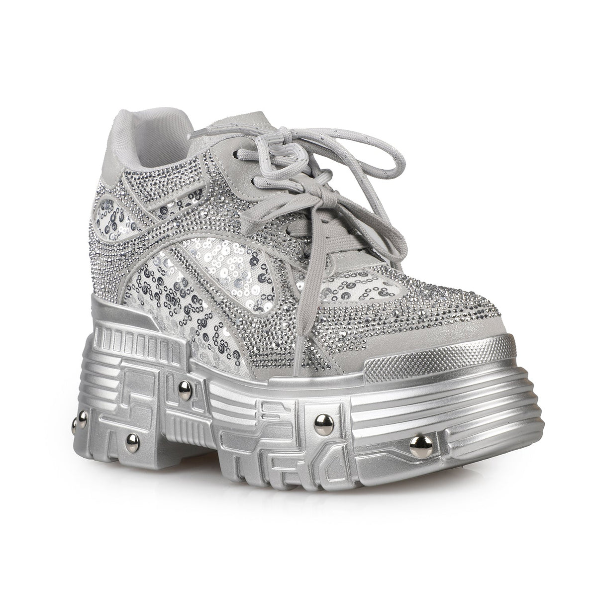 Chrome Cathedral Rhinestone Platform Sneakers