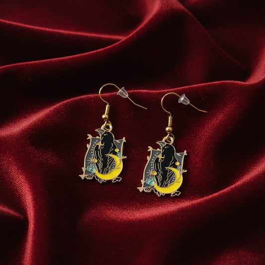 Raven Door Gold Enamel Earrings