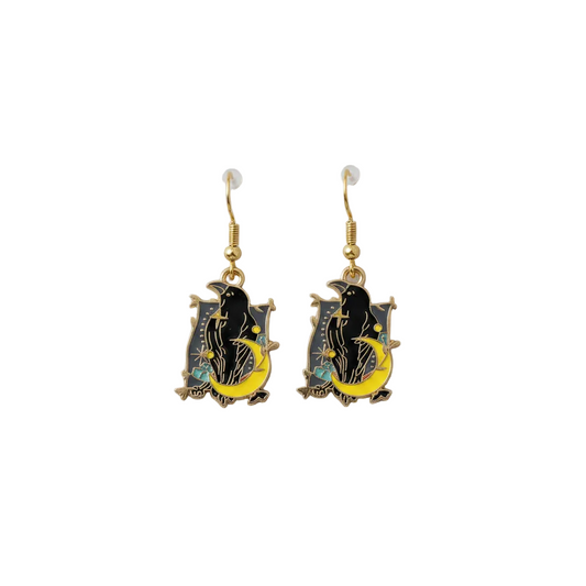 Raven Door Gold Enamel Earrings