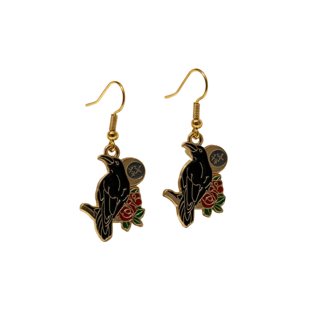Raven Moon Gold Enamel Earrings