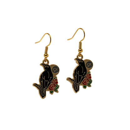 Raven Moon Gold Enamel Earrings