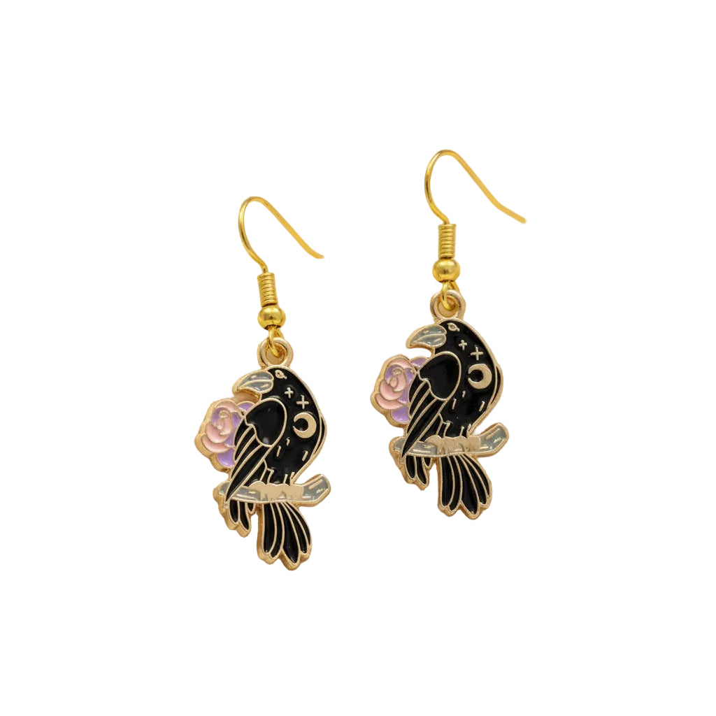 Raven & Rose Gold Enamel Earrings
