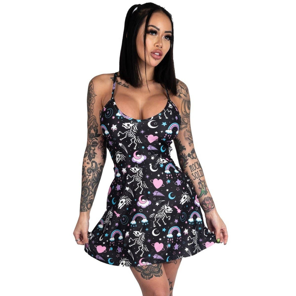 Gothic Skeleton Unicorns Skater Dress - Shadow Threadz Crypt