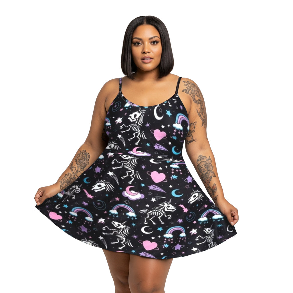 Gothic Skeleton Unicorns Skater Dress - Shadow Threadz Crypt