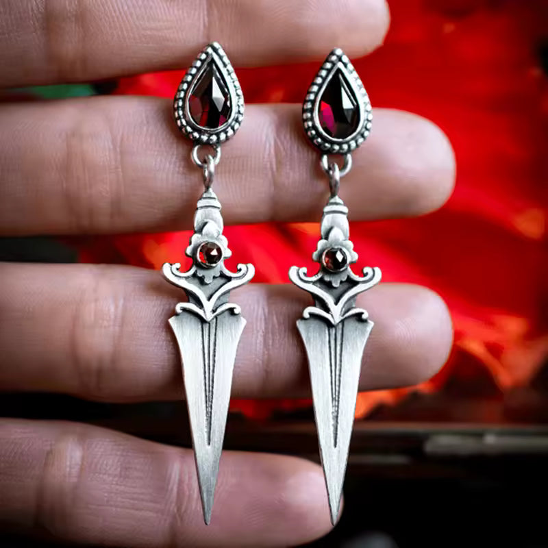 Crimson Oath Blood Drop Dagger Earrings
