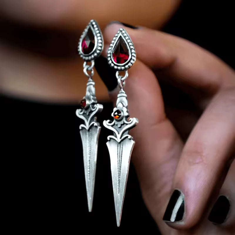 Crimson Oath Blood Drop Dagger Earrings