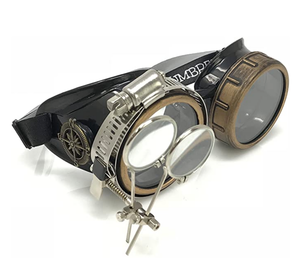 Handmade Steampunk Goggles with Loupe – Diffraction Lenses -neon pink, lime green, orange, and clear lenses