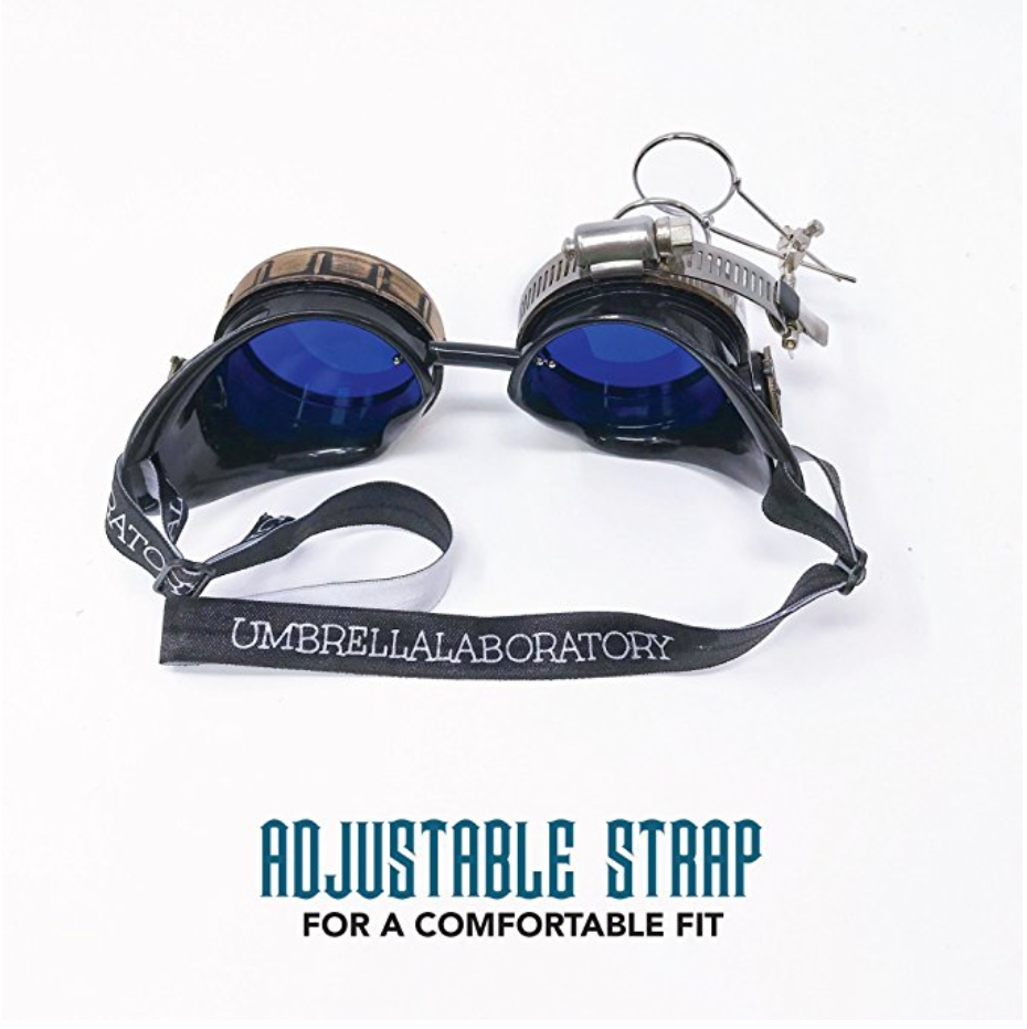 Handmade Victorian Steampunk Goggles with Loupe - blue, red, purple, black, clear, green, light blue lenses
