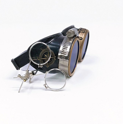 Handmade Victorian Steampunk Goggles with Loupe - blue, red, purple, black, clear, green, light blue lenses