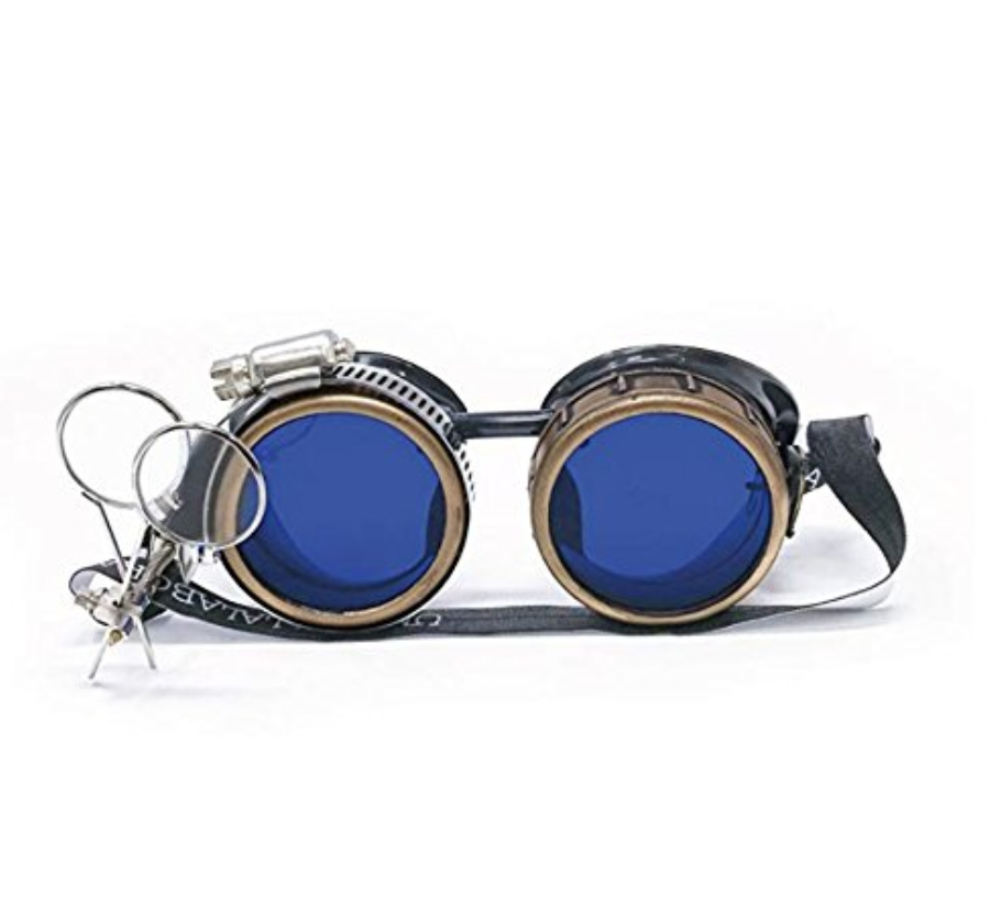 Handmade Victorian Steampunk Goggles with Loupe - blue, red, purple, black, clear, green, light blue lenses