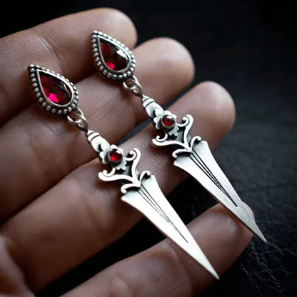 Crimson Oath Blood Drop Dagger Earrings
