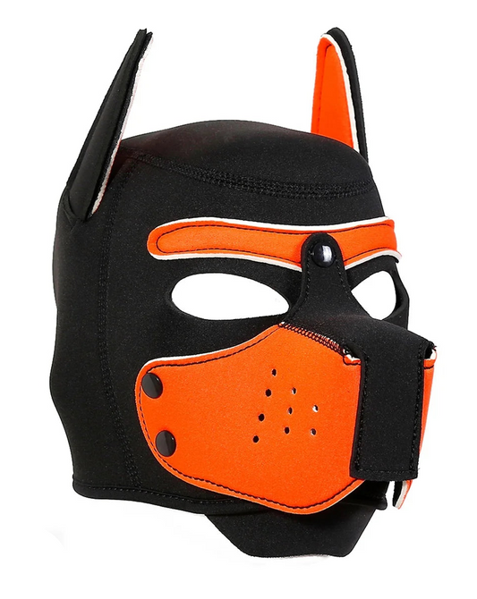 Orange Neoprene Puppy Play Hood - Shadow Threadz Crypt