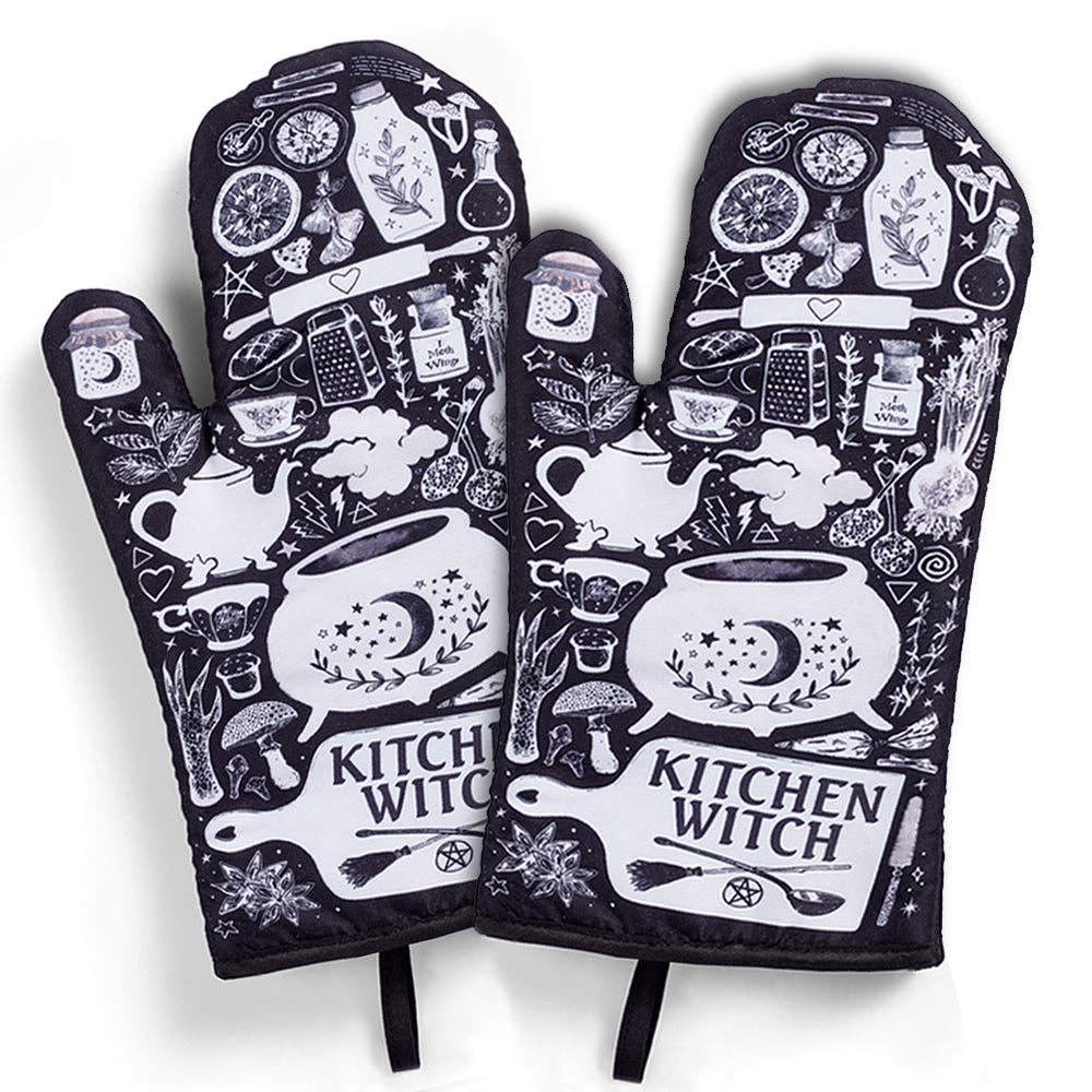 Set of 2 Kitchen Witch Oven Mitt | Pot Holders Set
