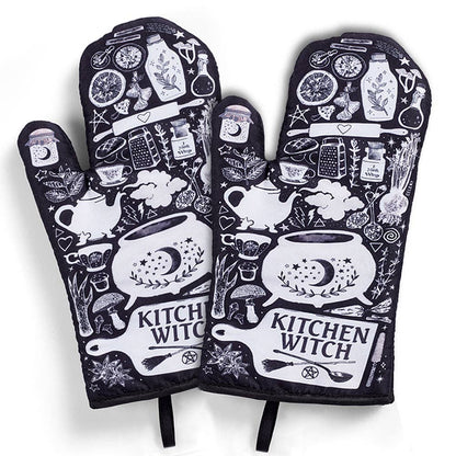 Set of 2 Kitchen Witch Oven Mitt | Pot Holders Set