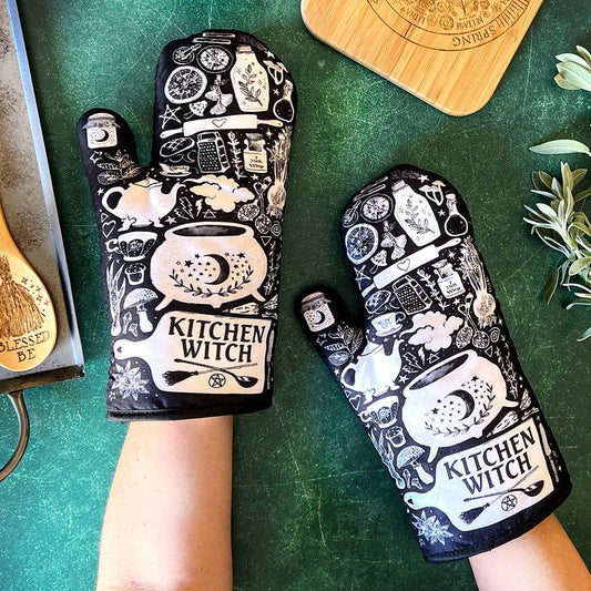 Set of 2 Kitchen Witch Oven Mitt | Pot Holders Set