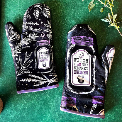 Set of 2 "Witch, I AM The Secret Ingredient" Oven Mitt | Oven Gloves Set