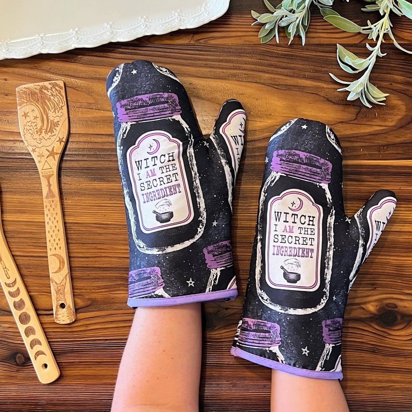Set of 2 "Witch, I AM The Secret Ingredient" Oven Mitt | Oven Gloves Set