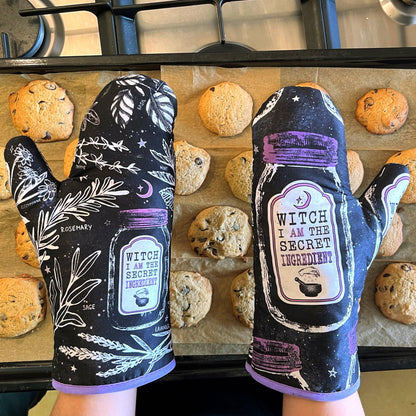 Set of 2 "Witch, I AM The Secret Ingredient" Oven Mitt | Oven Gloves Set