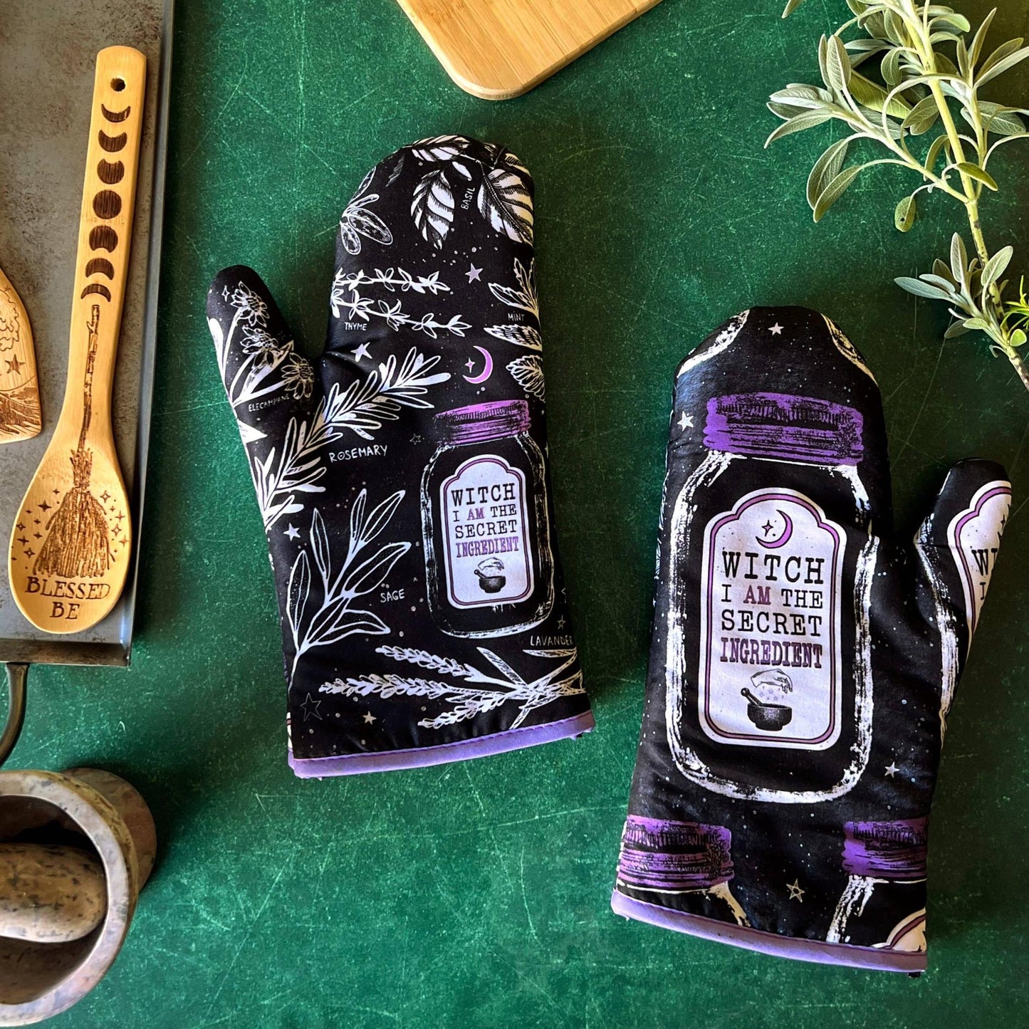 Set of 2 "Witch, I AM The Secret Ingredient" Oven Mitt | Oven Gloves Set