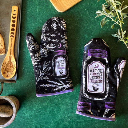 Set of 2 "Witch, I AM The Secret Ingredient" Oven Mitt | Oven Gloves Set